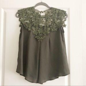 Lace yoke top with keyhole back